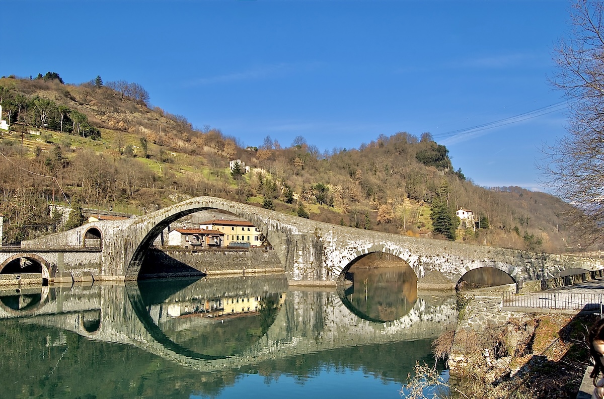 The Devil's Bridge (Ponte della Maddalena) over the Serchio river at Borgo a Mozzano